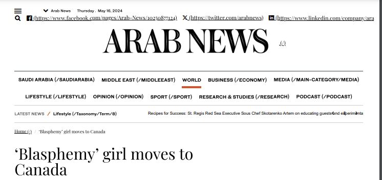 ‘Blasphemy’ girl moves to Canada _ Arab News